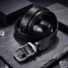 1PC Men's Vintage Leather Belt, Embossed Alloy Buckle, PU Leather Embossed Strap, Suitable For Jeans And Casual Pants, Suitable For Daily Life, Parties And Business Trips - Multicolor - View 8