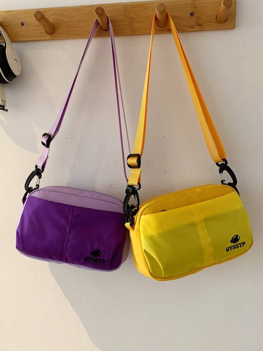 1pc Boys Girls Colorblock Nylon Zipper Closure Casual Crossbody Bag Suitable For All Seasons Daily Use