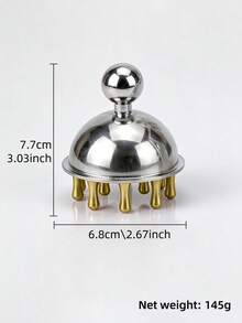 INYUSUN 1pc Stainless Steel Half-Round Brass Scalp Massage Comb, Round Tooth Design, Anti-Static Care, Soothing Body Relaxation, Manual Head Massage Tool, Non-Electric - Silver - View 9