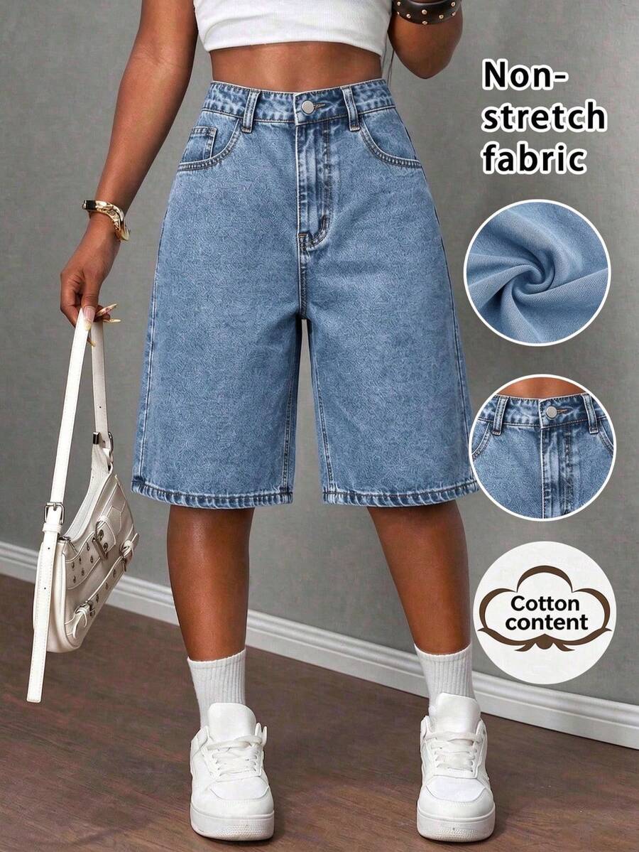 Women's Solid Color Denim Bermuda Shorts Casual Summer, Everyday Wear