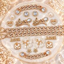 20pcs Gold Pearl Rhinestone Hollow Shoe Charms, ABS Flower Heart Rhinestone Chain Shoe Decorations, DIY Shoe Accessories For Women And Girls - Gold Pearl LOVE Chain Necklace - 20PCS - View 4