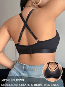 Plus Size Women Solid Color Fashion Bra, Suitable For Summer - Black - View 2