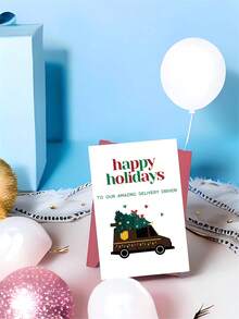 1pc Thank You Greeting Card For Delivery Driver, Postal Courier – Delivery Van Flat Illustration, Christmas Appreciation, Thickened, With Envelope - A - View 9