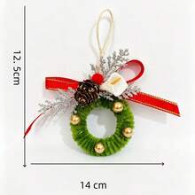 1PC Mini Fuzzy Wreath Hanging Ornament Set, With Pine Cone And Bow Handmade Circular Pendant, Plush Twist Wire Craft Decoration, Rope Hanging Holiday Accessory, Aesthetic Small Ornament, Perfect Holiday Gift For Craft Enthusiasts, Decor Lovers And Jewelry Collectors - Multicolor - View 7