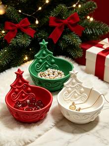 3D Printed Christmas Tree Shaped Jewelry Storage Bowl, 3D Embossed Pattern, Multiple Colors Available. Vanity Storage For Rings, Earrings, Necklaces, Christmas Atmosphere Desktop Decor, Creative Holiday Gift. - Multicolor - View 8