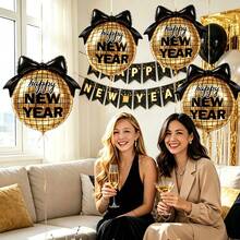 2Pcs Bow-Knot Disco Foil Balloons – Perfect For New Year's Themed Parties, New Year's Decor, And Dance Party Themes - View 3