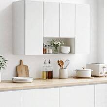 Alacena De Cocina Flotante Blanca Con 4 Puertas Y Entrepaños, Gabinete De Pared Organizador Multifuncional, Mueble Moderno Minimalista Para Almacenamiento - Blanco - Ver 8