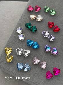 Mix 50/100pcs Nail Charms,Dopamine Pointed Heart-Shaped Rhinestone Colored Nail Charms,Suitable For Light Luxury Style,Suitable For Various Occasions Such As Music Festivals,Sparkling Rhinestone,Suitable For Multifunctional DIY Nail Decoration - Multicolor - View 9