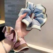 Highly Attractive Striped Ruffle Scrunchie Blue Fresh Hair Tie Ins Sweet Girl Bun Hair Rope - Multicolor - View 2
