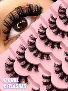 Asiteo 7 Pasang Bulu Mata Palsu D Curl Fluffy, Bulu Mata Palsu Tebal Keriting Bervolume Faux Mink Full Strip Cocok Untuk Sehari-hari, Pesta, Kencan, Panggung - Hitam - View 1