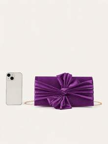 REMANLAND Elegant Purple Evening Bag, Statement Bow Front And Soft Satin Finish Create A Romantic Look For Wedding Receptions, Galas, Banquets & Formal Events - Purple - View 7