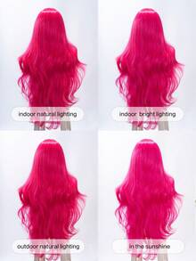 alicegarden 32 Inch Long Synthetic Wig, Natural Wavy Curls, Stunning Rose Red, With Bangs, Suitable For Women's Daily, Party, Cosplay Use, Natural And Durable Wig Gift - Hot Pink - View 10