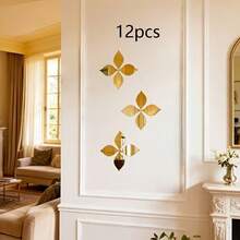 12pcs/24pcs Gold Flower-Shaped Mirror Stickers, Teardrop-Shaped Mirror Stickers, Suitable For Bathroom, Living Room, Entryway, Wall Decoration, Perfect For Home Decor/Creative Gifts - Multicolor - View 7