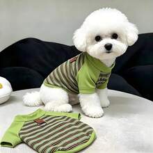 1pc Green Striped Pet Hoodie, Casual Comfortable Fashion Spring/Autumn Dog/Cat T-Shirt, Suitable For Teddy Poodle And Other Small To Medium Pets - Green - View 8
