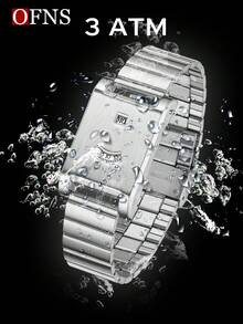 New Arrival Fashion Men's Quartz Watch Creative Design Wristwatch Simple Strap Business Watches For Man Metallic Square Dial OFNS 1803 - Golden - View 4