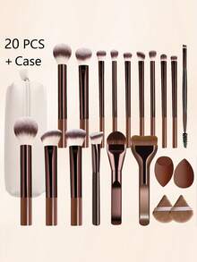 Makeup Brush Set With Case, Soft Bristles, Foundation, Powder, Blush, Concealer, Eyeshadow Brush, CRUELTY-FREE & VEGAN#Handle Color:20 PCS - Brown - View 12