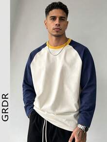 GRDR Men's Casual Crew Neck Long Sleeve T-Shirt | Daily Wear | Casual Commute - Apricot - View 2