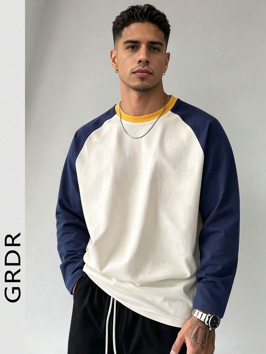 GRDR Men's Casual Crew Neck Long Sleeve T-Shirt | Daily Wear | Casual Commute