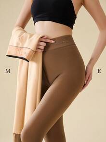 MOIRÉALLURE 1Pair SHEER EFFECT FLEECE-LINED TIGHTS For Daily Life - Brown - View 9