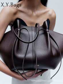 Large Capacity Solid Color PU Leather Soft Long Strap Minimalist Elegant French Style Women's Tote Bag, Suitable For Daily Office Commute - Coffee - View 3
