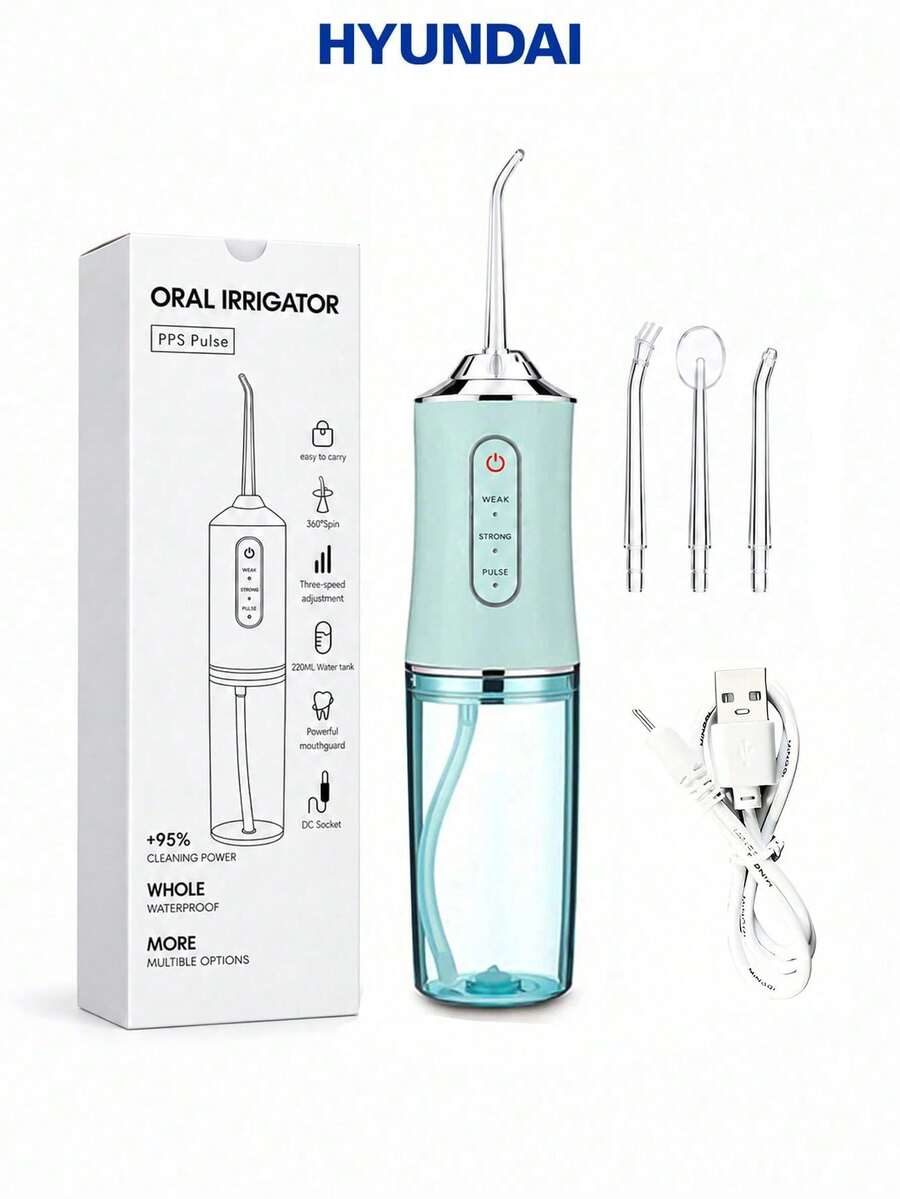 HYUNDAI Rechargeable Portable Wireless Water Flosser, Electric Dental Water Flosser With 3 Modes And 4 Nozzles, Suitable For Home Oral Care