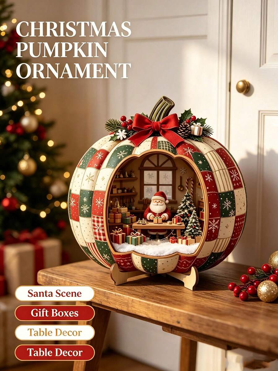 Freestanding Wooden Round Tabletop Decor, Rustic Christmas Themed Print, Round, With Sturdy Base, Indoor Home Desktop Decoration, Christmas Winter Party Holiday Gift - A - View 1