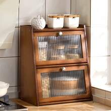 LIVINGANDHOME 1/2 Tiers Bamboo Bread Storage Cabinet,Bread Storage Box,Bread Storage Container For Kitchen Countertop - Brown - View 2
