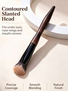 1pc Wooden Handle Triangle Sloped Concealer Brush, Contour Brush, Blush Brush, Multi-Function Makeup Brush, Portable Beauty Tool For Beginners - Multicolor - View 3