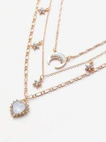 Sorayune Rhinestone Star & Moon Charm Layered Necklace - Gold - View 6
