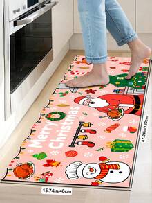 1/2pcs Christmas Kitchen Decor Rug, Santa Claus Pattern Winter Kitchen Rug And Mat, Non-Slip Washable Absorbent Kitchen Accessory Decor Mat, Christmas Holiday Gift! - Multicolor - View 18