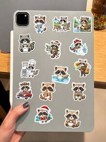 56Pcs Raccoon Journal Stickers, Cute Chat Theme Design, Hand-Drawn Motifs Of Hat-Wearing Raccoons, Naughty Expressions, For Bike, Books, Journal, Tumbler, Desktop Organizer, Skateboard, Document Box Decor - Multicolor - View 5