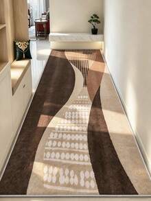 1pc Minimalist Geometric Line Print Pattern, Simple Long Runner Rug, Easy To Clean Long Runner Carpet, Suitable For Kitchen, Dining Room, Hallway, Corridor And Other Indoor Spaces, All Season Use - Brown - View 1