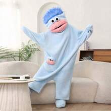 1pc Red Cartoon Monster Plush One-Piece Hooded Pajamas, Blue Hair, Soft Fleece Teenager Loungewear Set - Multicolor - View 8
