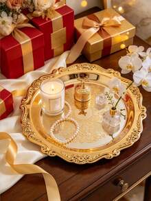 S/M/L/XL Metal Decorative Tray, Embossed Vintage Jewelry Organizer Dish, Multi-Purpose Tabletop Holder, For Jewelry, Aromatherapy Candles, Bedroom Home Decoration, Christmas Gift For Holiday Table Decor - Multicolor - View 6