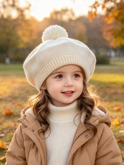1 PC Baby Knitted Pom Beret Hat, Fall Winter White Hats For Girls, Halloween Christmas & Baby Shower Gifts, Toddler Winter,Newborn Essentials