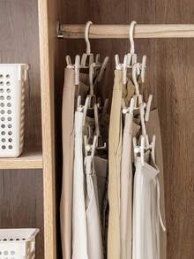 10pcs Plastic Rotating Clothes Hangers With Non-Slip Clips For Pants/Home Storage, Beige - Beige - View 1