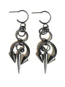 Firehoney 1 Pair Y2K Punk Rock Gothic Avant-Garde Chain Drop Earrings, Personalized Women's Fashion Party Accessory Gift, Versatile Casual Earrings - Silver - View 6