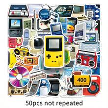 50pcs/Pack Vintage Home Appliance Graffiti Stickers, Cute Cartoon Fun Aesthetic Label Stickers, Suitable For Scrapbooking, Self-Adhesive Stationery, Cards, Envelopes, Guitars, Musical Instrument Accessories, Perfect For Halloween, Christmas, Teen Parties - Black - View 7