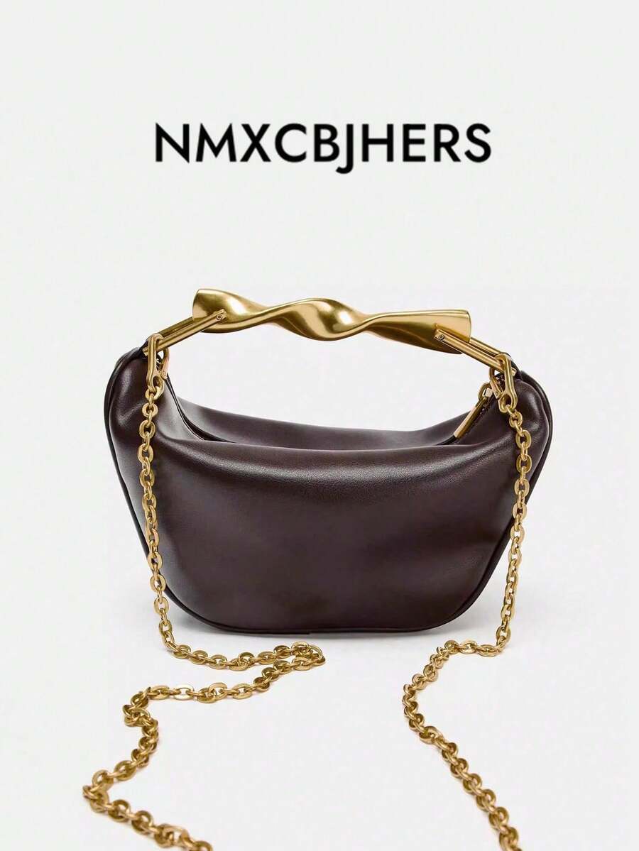 New Soft Metal Handle Mini Crossbody Bag Handbag For Women - Burgundy - View 1