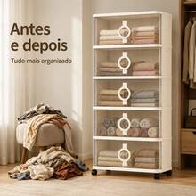 Armário Organizador de Roupas 5 Níveis com Portas Transparentes e Rodízios para Quarto, Extensão para Guarda-Roupa, 50x29x120cm, Bege - Visão 4