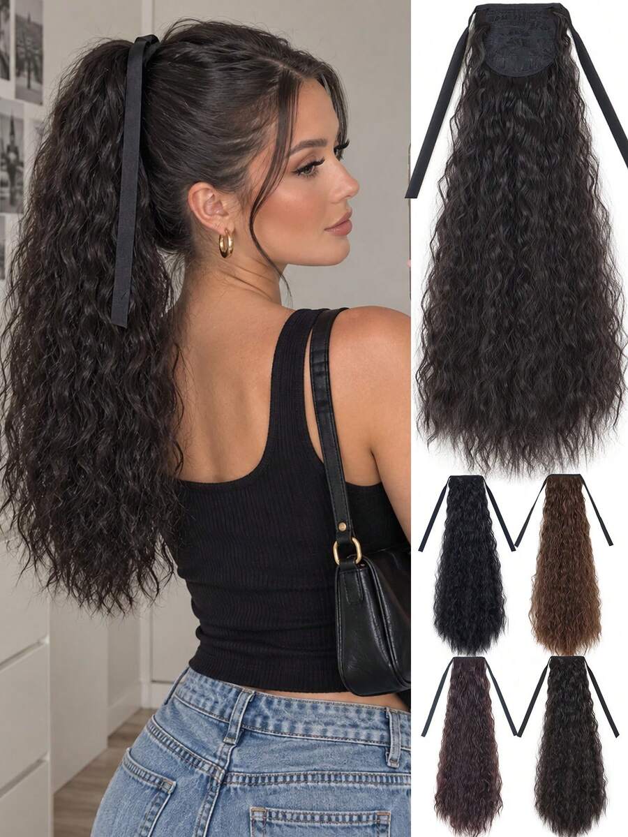 Long Wavy Ponytail Hair Extension For Women, Easy Wrap Around Ponytail Hairpiece With Adjustable Tie Straps, Natural-Looking Synthetic Hair For Daily Wear, Parties And Special Occasions - Multicolor - View 1