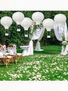 3/1pc White Hot Air Balloon Decoration 12 Inch Paper Lantern, Unique Home Lighting, Family Games, Wedding Birthday Anniversary Engagement Decor - Multicolor - View 5