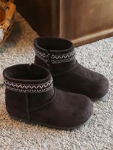 Vintage Ankle Boots Autumn/Winter Thermal Lined Children's Snow Boots Side Zipper Baby Boots - Coffee Brown - View 2