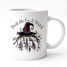 1pc 11oz Witch Ceramic Coffee Mug, Trust Me. A Witch; Magic Is Loading. Design, With Witch Hat And Autumn Decor, Unisex, For Halloween Or Daily Use, Halloween Coffee Mug - Multicolor - View 2