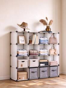 SONGMICS Modular Wardrobe, 16-Cube Wardrobe, Modular Shoe Rack, 31 X 123 X 123 Cm, PP Plastic Shelf, White MLPC44L - White - View 1