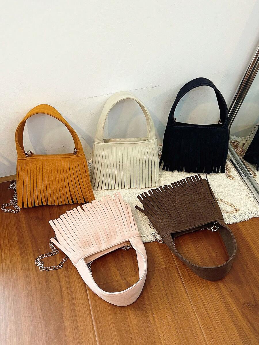 1pc Girls Vintage Tassel Mini Handbag, Detachable Chain Shoulder Crossbody Bag, Versatile Small Bag - A - View 1