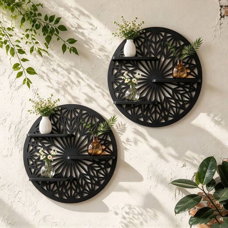 Wood Aster GeometricFloating Wall Shelf -Midnight Black SculpturalWooden Display For Modern& Minimalist Home DecorBullet Points - View 1