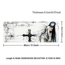 Thảm bàn phím chuột da PU phong cách Gothic Dark Anime Girl, tấm lót chuột lớn chống nước chống trượt, họa tiết phác thảo chữ thập vintage, tấm bảo vệ bàn làm việc phong cách manga Nhật Bản thẩm mỹ cho gaming, học tập và trang trí bàn làm việc - Xem 14
