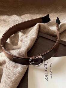1pc Brown Leather Headband With Heart-Shaped Buckle, Fashionable Versatile Hair Accessory, Headband Hair Ornament, Suitable For Daily Wear, Gift - Brown - View 12