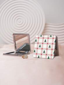 1PC Ins Christmas Series Portable Folding Makeup Mirror, Lightweight Ultra-Thin Convenient Durable PU Leather, Suitable For Various Occasions Travel Party Work School, Suitable For All Ages - Multicolor - View 2